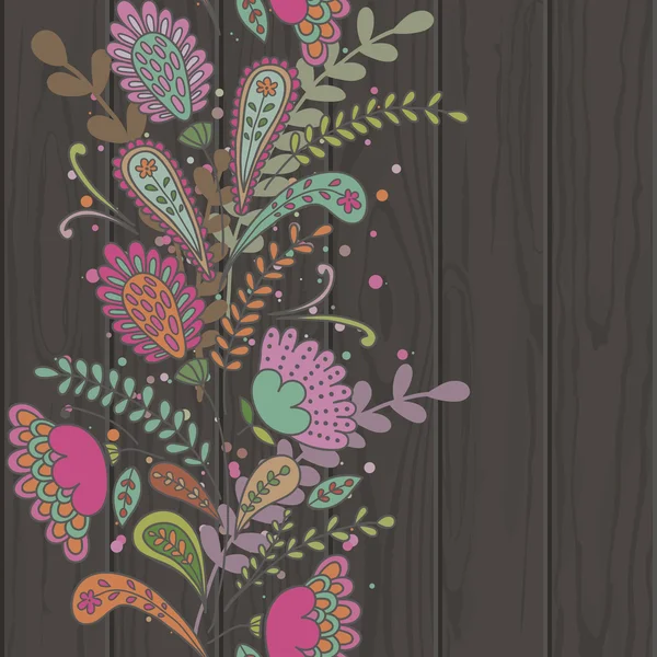 Doodle dessinés à la main motif floral, Résumé feuilles et fleurs sur — Image vectorielle