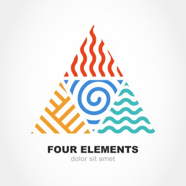 Piramit şeklinde dört elementin basit satır simge. Vektör logosu d
