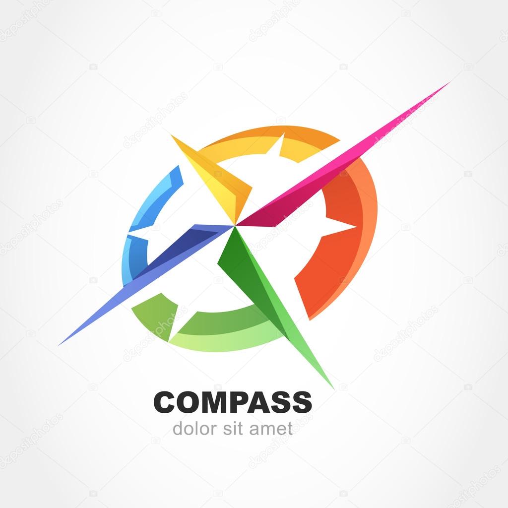 Abstract multicolor compass symbol. Vector logo design template.