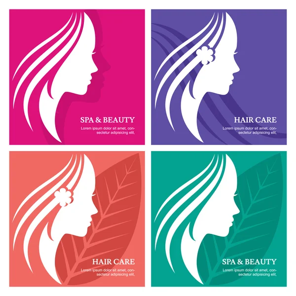 Set of vector abstract background with beautiful woman face silh — Stock Vector