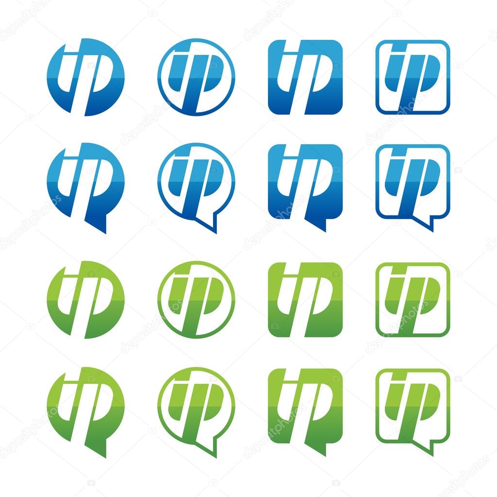 Set of green and blue ip address icons isolated on white backgro