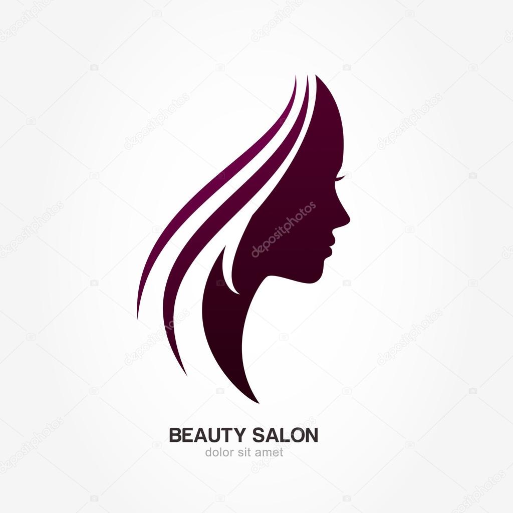 Beautiful woman's profile face with streaming hair. Vector logo 
