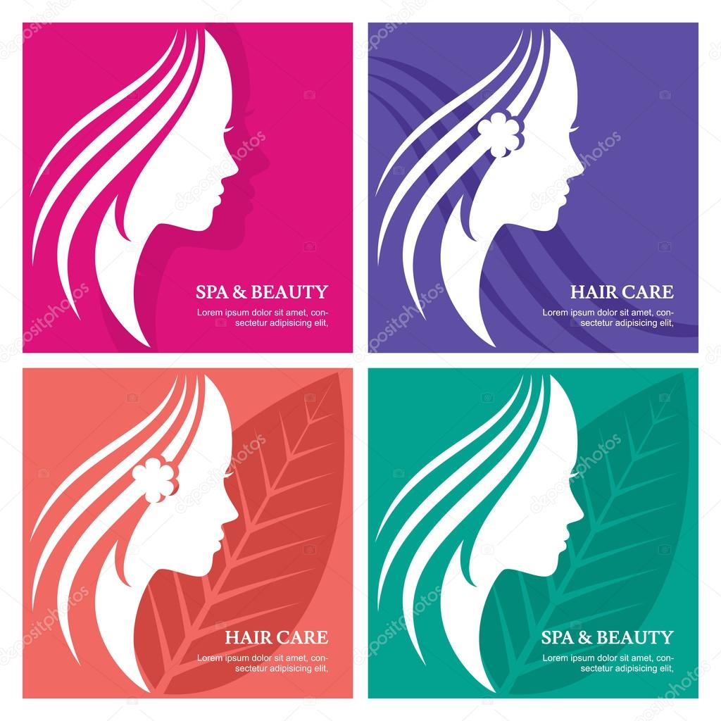 Set of vector abstract background with beautiful woman face silh