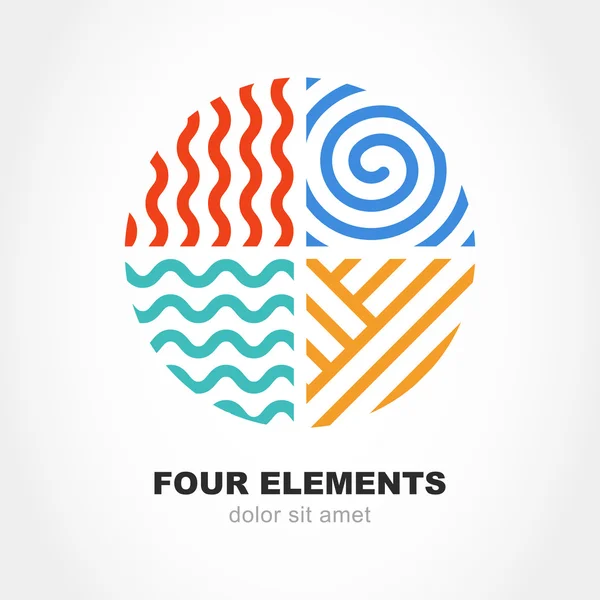 Τέσσερα στοιχεία σύμβολο απλή γραμμή σε σχήμα κύκλου. De λογότυπο φορέα — Διανυσματικό Αρχείο