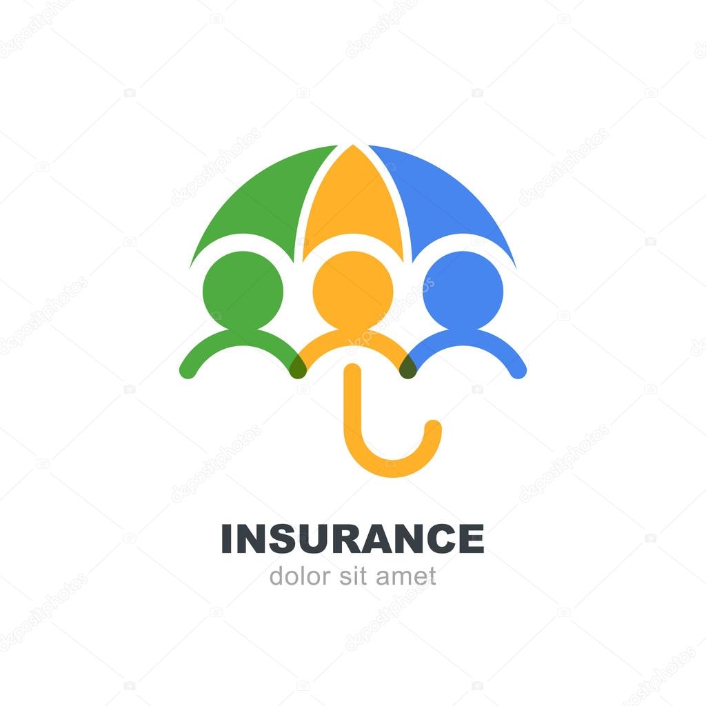 Abstract people under multicolor umbrella, isolated on white background. Vector logo design template. Concept for insurance, secure, health, safety and protection.
