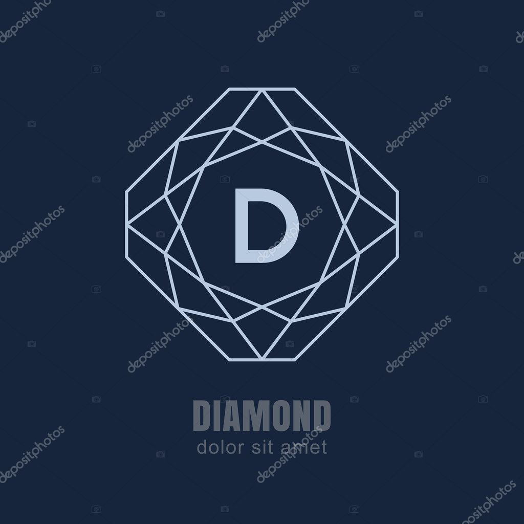 Abstract line diamond shape frame on dark blue background. Vector logo design template. Jewelry illustration.