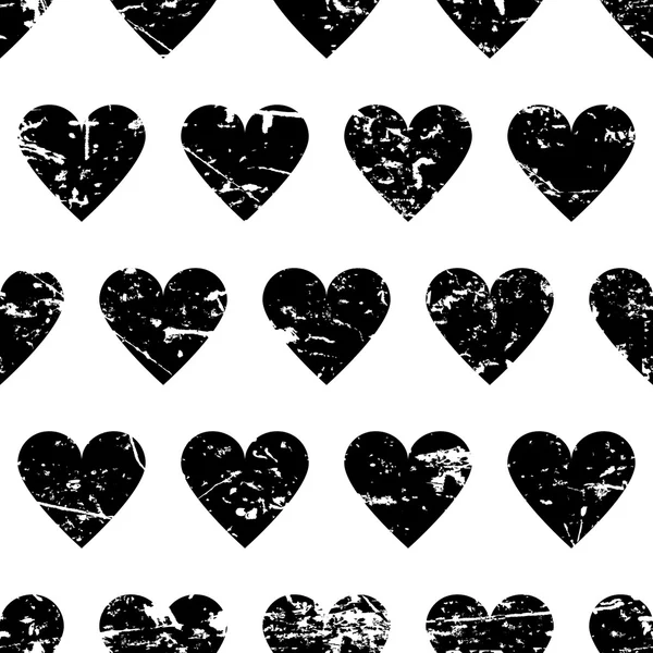 Hand drawn vector seamless pattern with black hearts isolated on — ストックベクタ