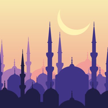 Ramazan vektör tebrik kartı siluet Camii ve ay ile.