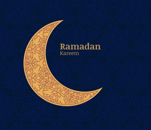 Ramadan greeting card with golden decorative moon and floral sea — Stock Vector