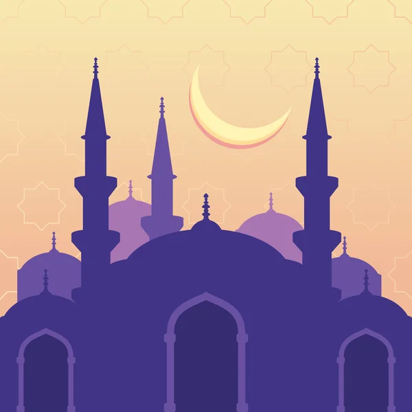 Fondo transparente de vector con la silueta de la mezquita Luna y st — Vector de stock