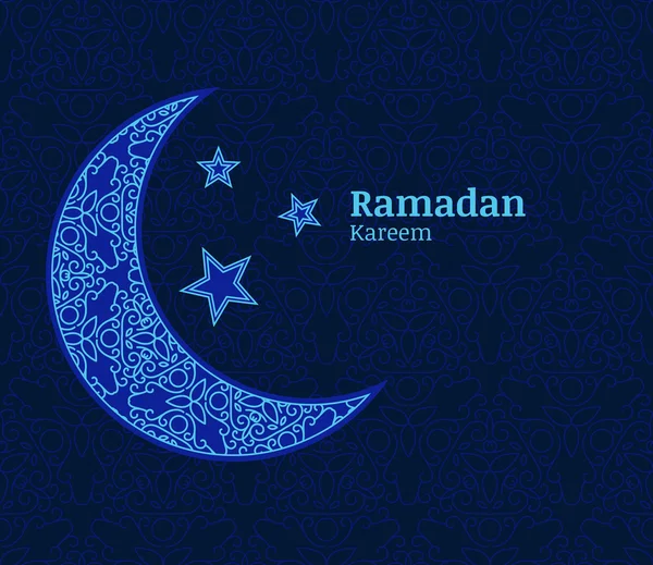 Cartão de Ramadã com luz azul decorativa lua, estrelas e —  Vetores de Stock