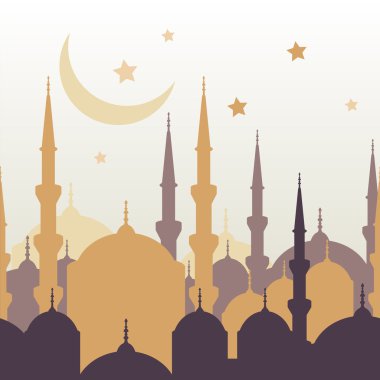 Ramazan vektör tebrik kartı ile altın Camii, silüeti m