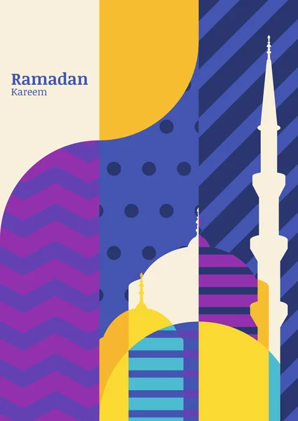 Carte de voeux Ramadan vecteur, silhouette d'une mosquée avec geometri — Image vectorielle