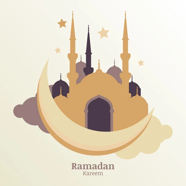 Ramadan Kareem vector greeting card, silhouette of golden mosque — Stock Vector