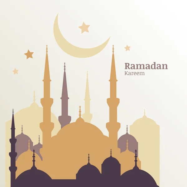 Ramadan Kareem greeting card with silhouette of golden mosque, m — Stock Vector