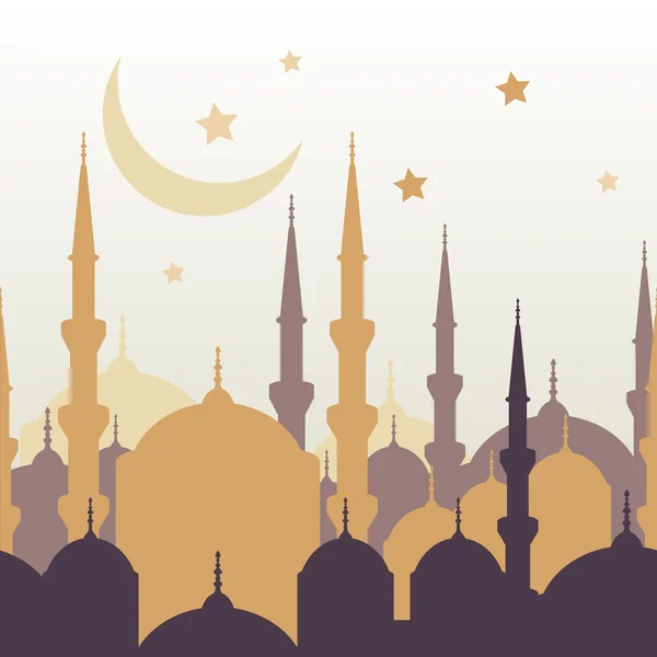 Tarjeta de felicitación de vector de Ramadán con la silueta de la mezquita de oro, m — Vector de stock