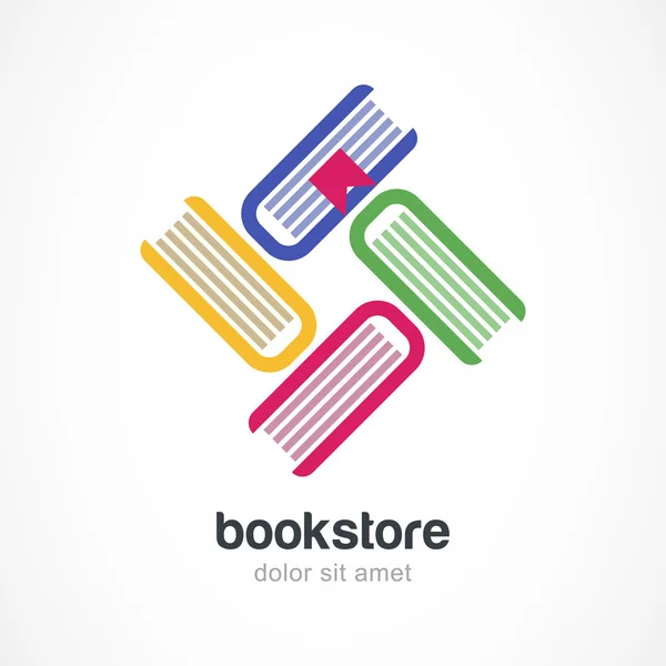 Modelo de design de logotipo em vetor. ícone de plana livros multicolor. — Vetor de Stock