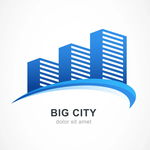 Silueta de edificios de ciudad azul. Plantilla de diseño de logo vector. — Vector de stock