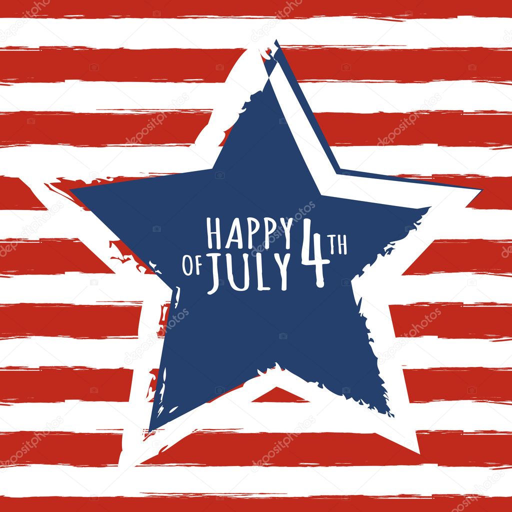 Happy 4th of July, USA Independence Day. Watercolor blue star on