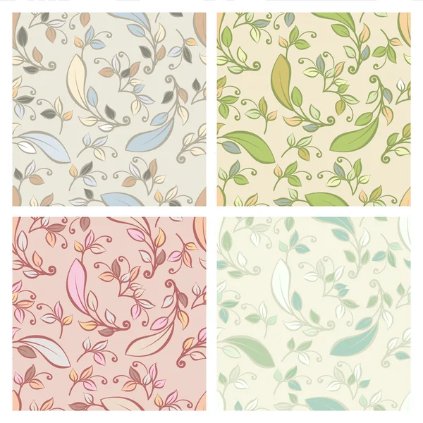 Set of vector seamless pattern with pastel decorative leaves. Ve — Stock Vector