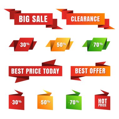 Set of vector paper sale tags, banners, icons. Abstract origami 