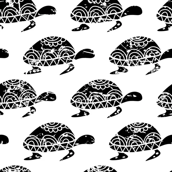 Vector seamless pattern avec la main tortue noire dessinée isolé sur — Image vectorielle