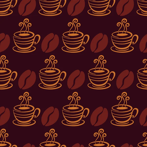 Vector seamless pattern with coffee beans and cup. Hand drawn il — Vettoriale Stock