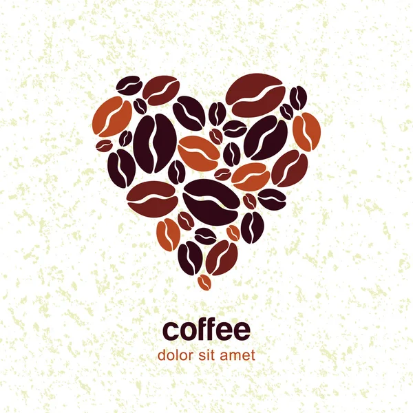 Coffee beans in heart shape on grunge texture background. Vector — Stok Vektör