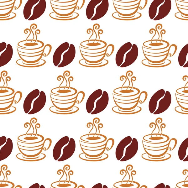 Vector seamless pattern with coffee beans and cup, isolated on w — Διανυσματικό Αρχείο