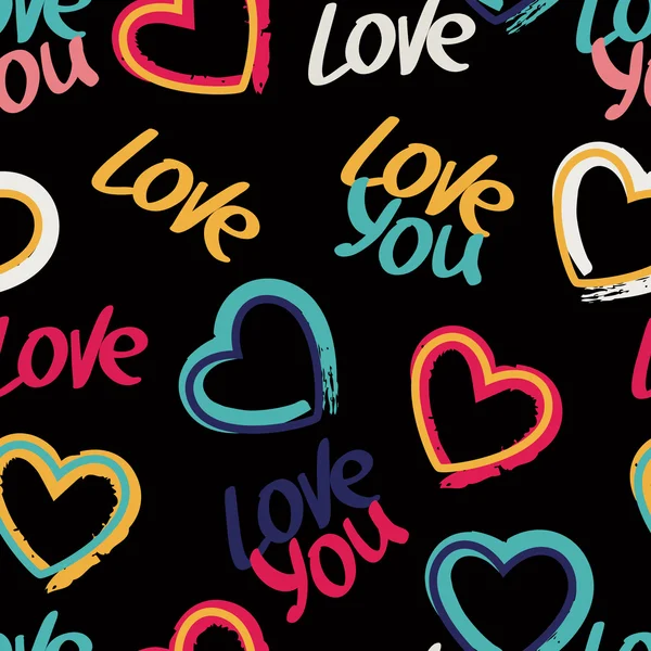 Vector seamless pattern with hand drawn words love you and multi — Stock Vector