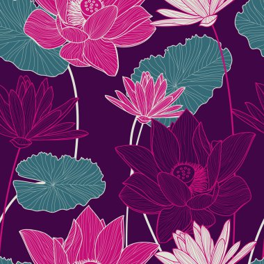 Vektör seamless modeli güzel pembe lotus çiçeği ve gre