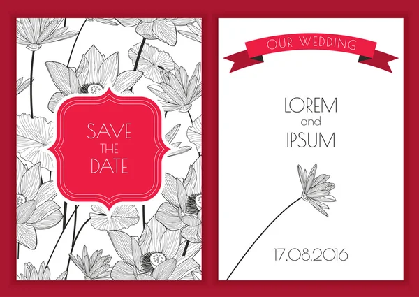 Set of vector floral save the date greeting card. Hand drawn lot — Archivo Imágenes Vectoriales