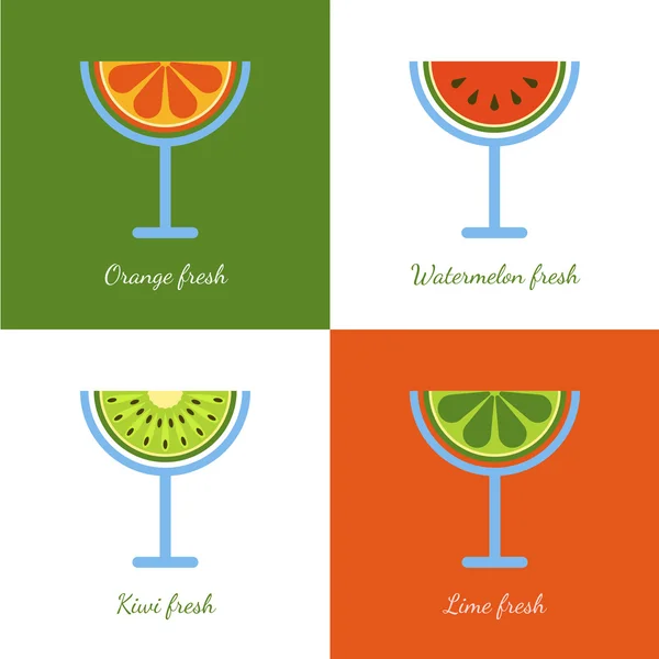 Set of vector sliced fruits in glass. Abstract flat logo design — Archivo Imágenes Vectoriales