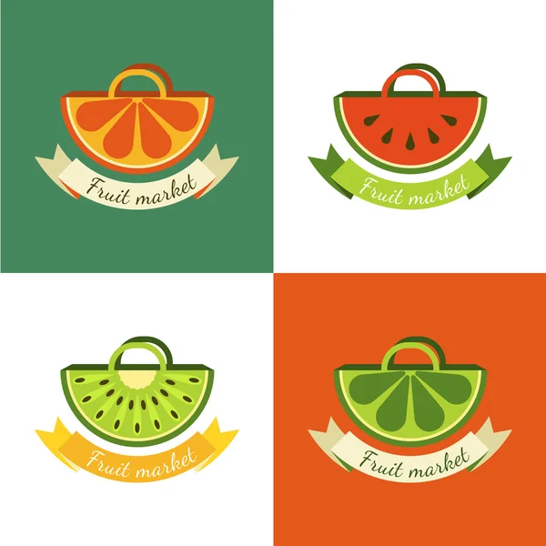 Set of vector sliced fruits in bag. Abstract creative flat logo — Archivo Imágenes Vectoriales