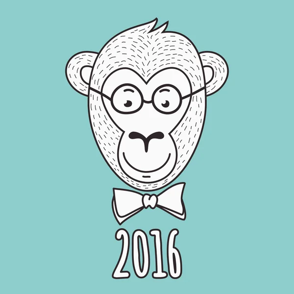 Vektor kézzel rajzolt portréja geek majom. 2016 boldog új évet g — Stock Vector