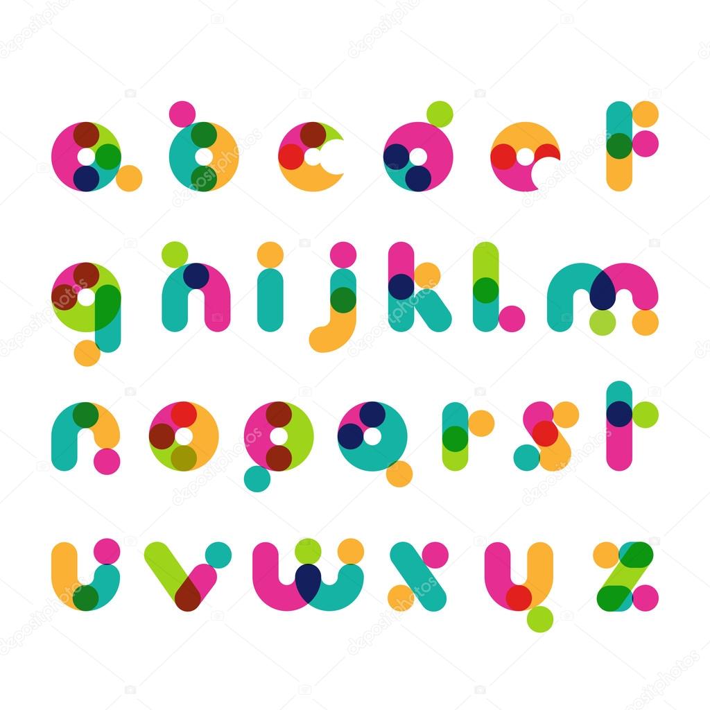 Colorful round modern font symbols. Latin decorative alphabet. V