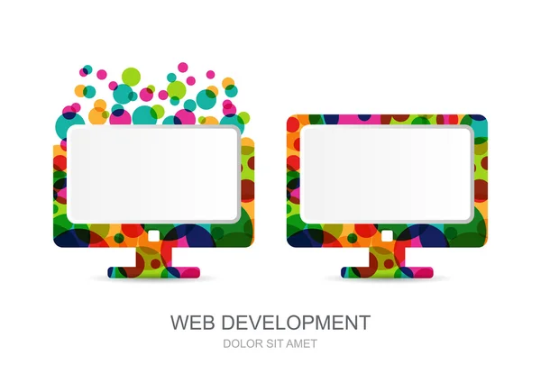 Icône moniteur d'ordinateur de vecteur construit à partir de cercles colorés. Abstra — Image vectorielle