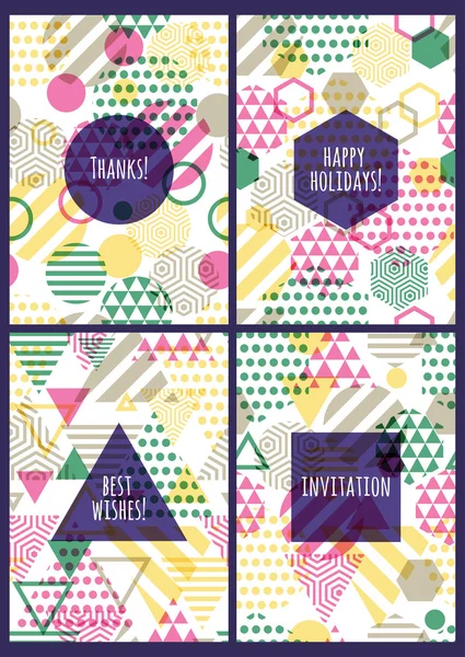 Set of vector creative cards with seamless geometric pattern. — Stock Vector