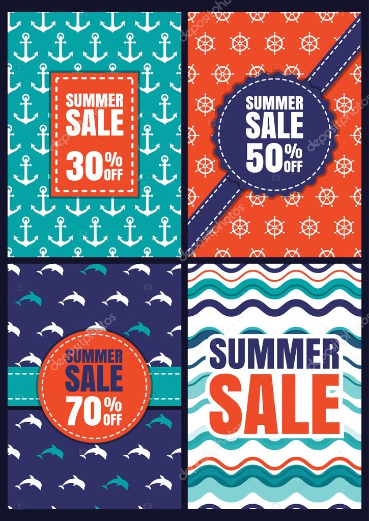 Set of vector summer sale design. Seamless abstract patterns and