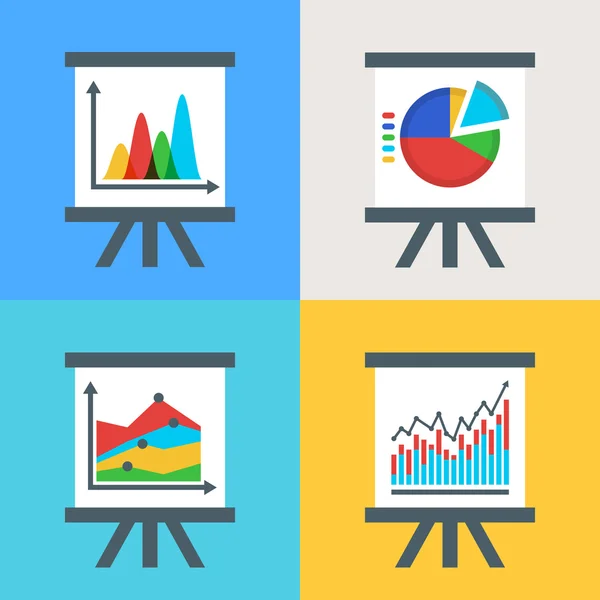 Set of vector of flat chart and diagram icons on the whiteboard. — Stock Vector