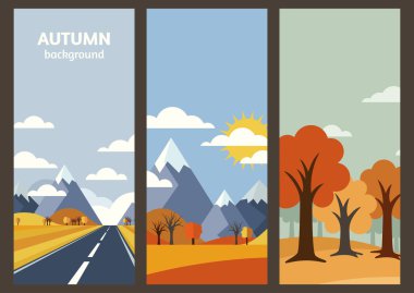 Set of vector autumn landscape banner with place for text. Flat 