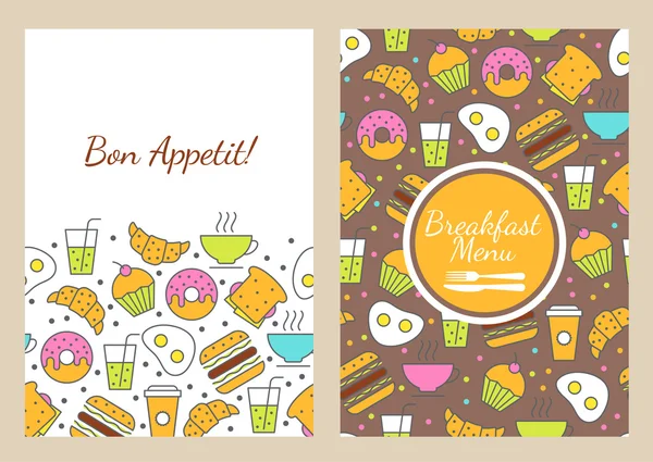 Vector seamless food background. Breakfast menu for cafe, restau — Διανυσματικό Αρχείο