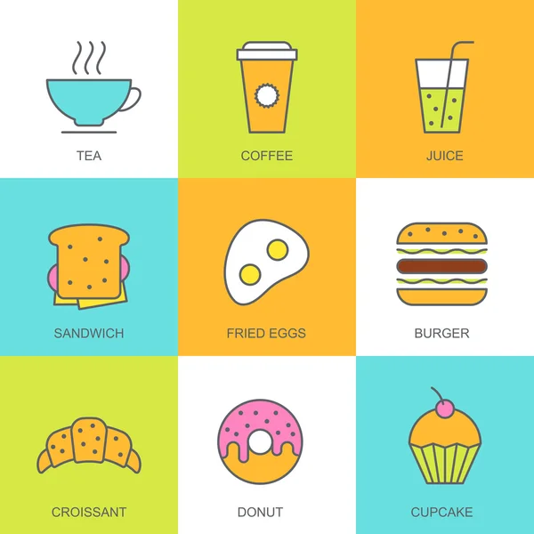 Set of vector flat food illustration. Breakfast multicolor icons — Διανυσματικό Αρχείο