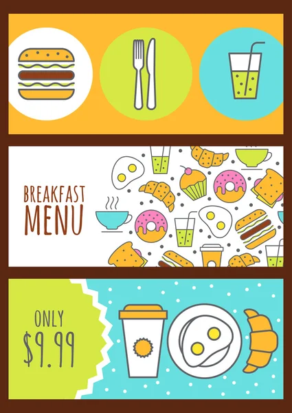 Set of vector banners with food background. Menu design for cafe —  Vetores de Stock