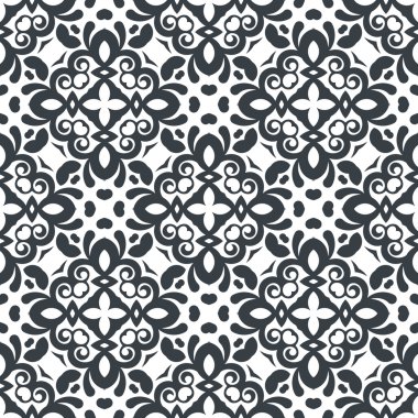 Vector seamless decorative floral pattern. Black and white color