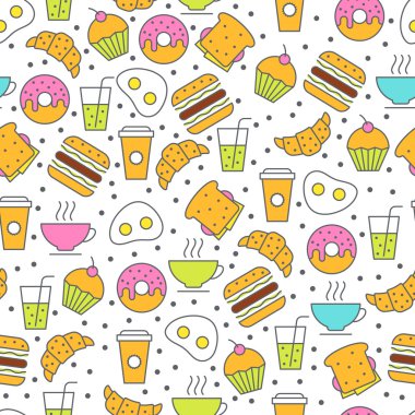 Seamless vector food pattern. Breakfast flat illustration of tea