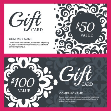 Vector floral gift voucher or card background template. Vintage 