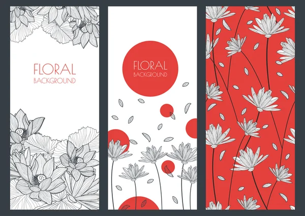 Set of vector floral banner backgrounds and seamless pattern. Li — Stock Vector