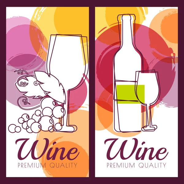 Illustration vectorielle de bouteille de vin, verre, branche de raisin et c — Image vectorielle