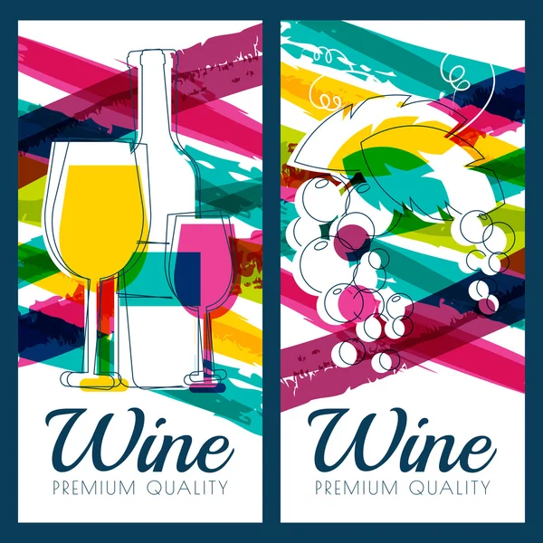 Vektorové ilustrace láhev na víno, sklo, větev hroznového a c — Stockový vektor